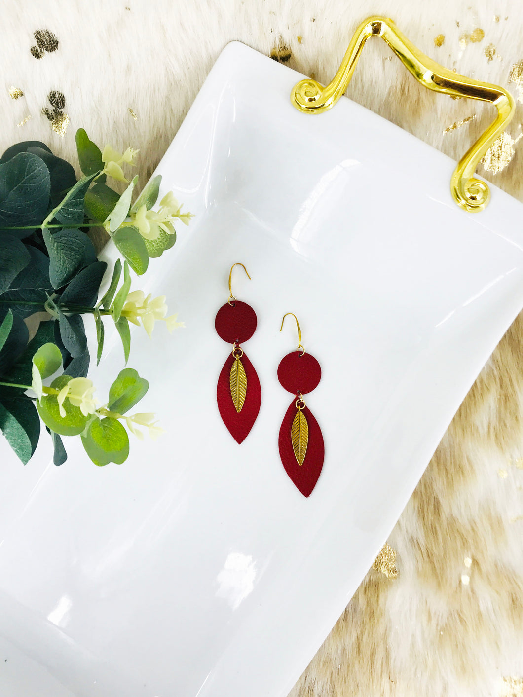 Red Genuine Leather Earrings - E19-482