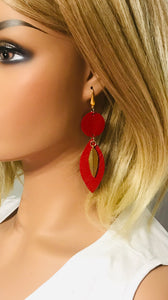 Red Genuine Leather Earrings - E19-482