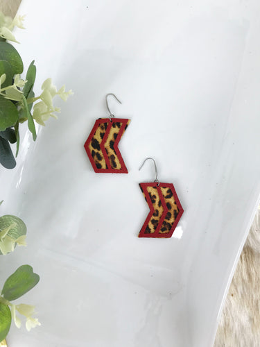 Red Leather and Leopard Leather Layered Earrings - E19-501