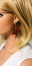 Load image into Gallery viewer, Red Leather and Leopard Leather Layered Earrings - E19-501