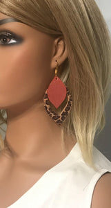 Coral and Baby Cheetah Genuine Leather Earrings - E19-511