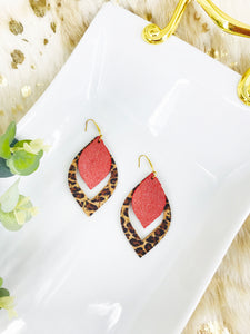 Coral and Baby Cheetah Genuine Leather Earrings - E19-511