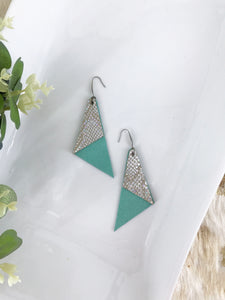 Mint and Metallic Silver Genuine Leather Earrings - E19-520