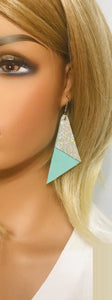 Mint and Metallic Silver Genuine Leather Earrings - E19-520