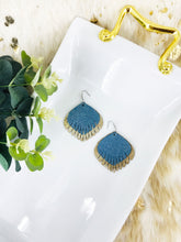 Load image into Gallery viewer, Platinum and Blue Genuine Leather Earrings - E19-526