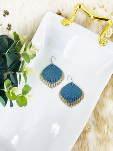 Platinum and Blue Genuine Leather Earrings - E19-526