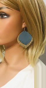 Platinum and Blue Genuine Leather Earrings - E19-526
