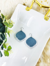 Load image into Gallery viewer, Metallic Silver and Blue Genuine Leather Earrings - E19-527