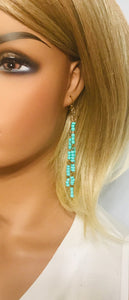 Teal and Gold Bead Tassel Earrings - E19-550