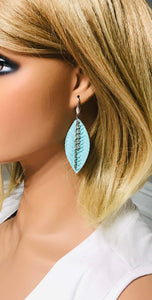 Teal Genuine Leather and Chain Earrings - E19-561