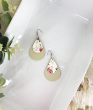 Load image into Gallery viewer, Tan and Floral Layered Leather Earrings - E19-580
