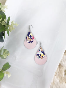 Pink Layered Genuine Leather Earrings - E19-644