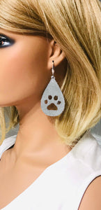 Gray Paw Print Leather Earrngs - E19-677