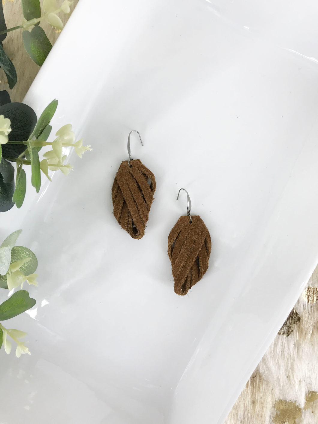Brown Suede Leather Earrings - E19-683