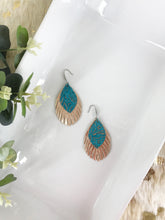 Load image into Gallery viewer, Rose Gold on Turquoise and Metallic Pink Leather Earrings - E19-694