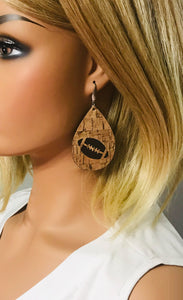 Genuine Leather and Cork Football Earrings - E19-696