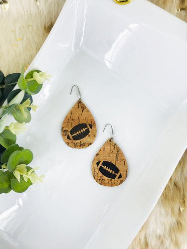 Genuine Leather and Cork Football Earrings - E19-696