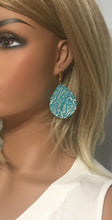 Load image into Gallery viewer, Rose Gold on Turquoise Leather Earrings - E19-697