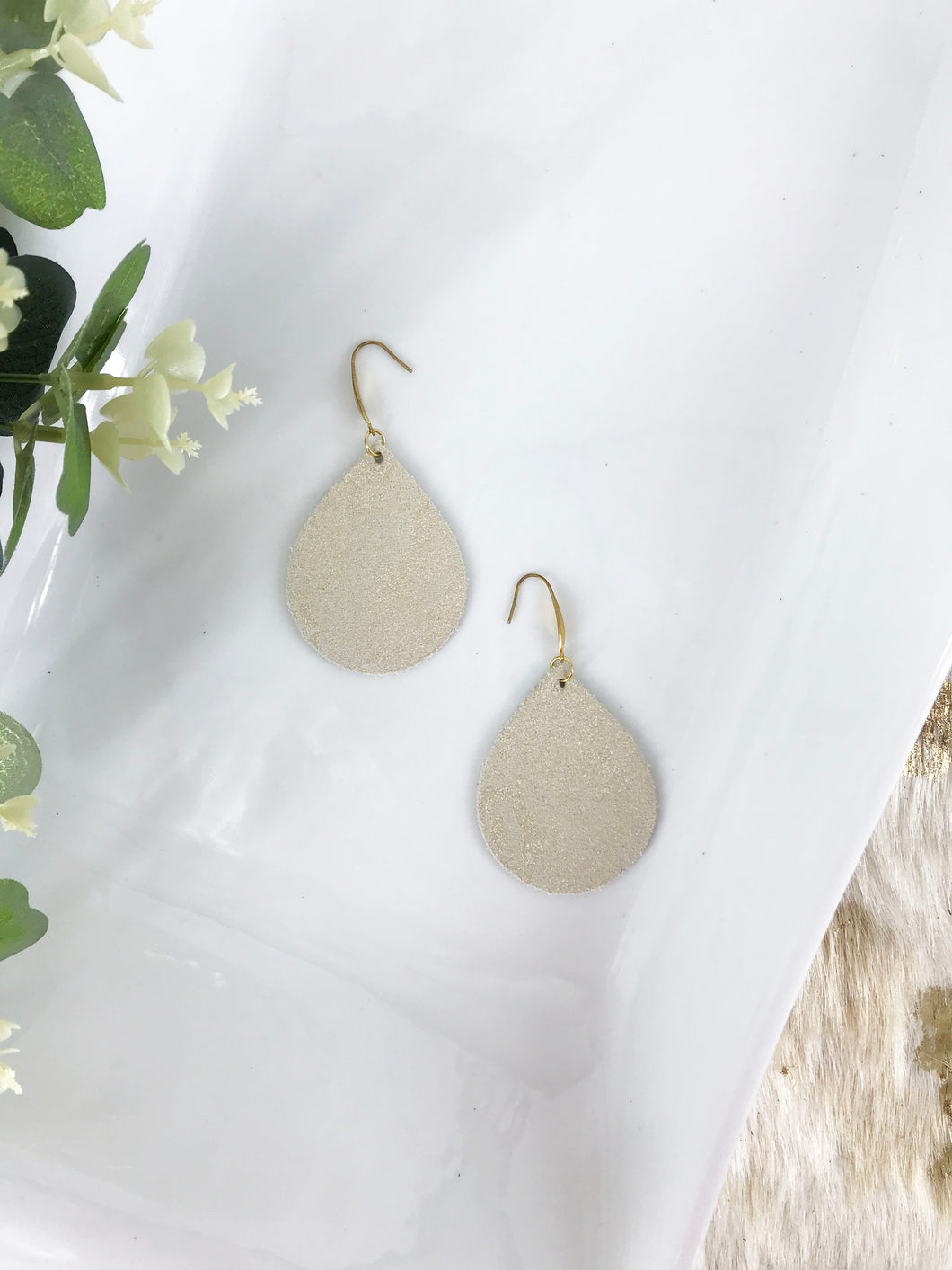 Gold On Beige Metallic Camo Leather Earrings - E19-712