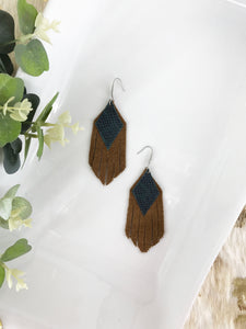Brown Suede and Teal Snake Leather Earrings - E19-713