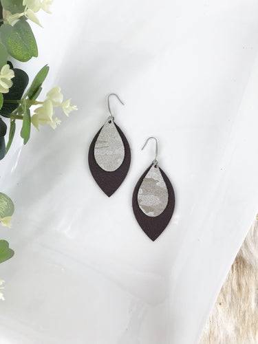 Brown and Gray Genuine Leather Earrings - E19-727