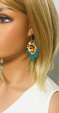 Load image into Gallery viewer, Dark Turquoise and Gold Metallic Banana Leopard Leather Earrings - E19-731