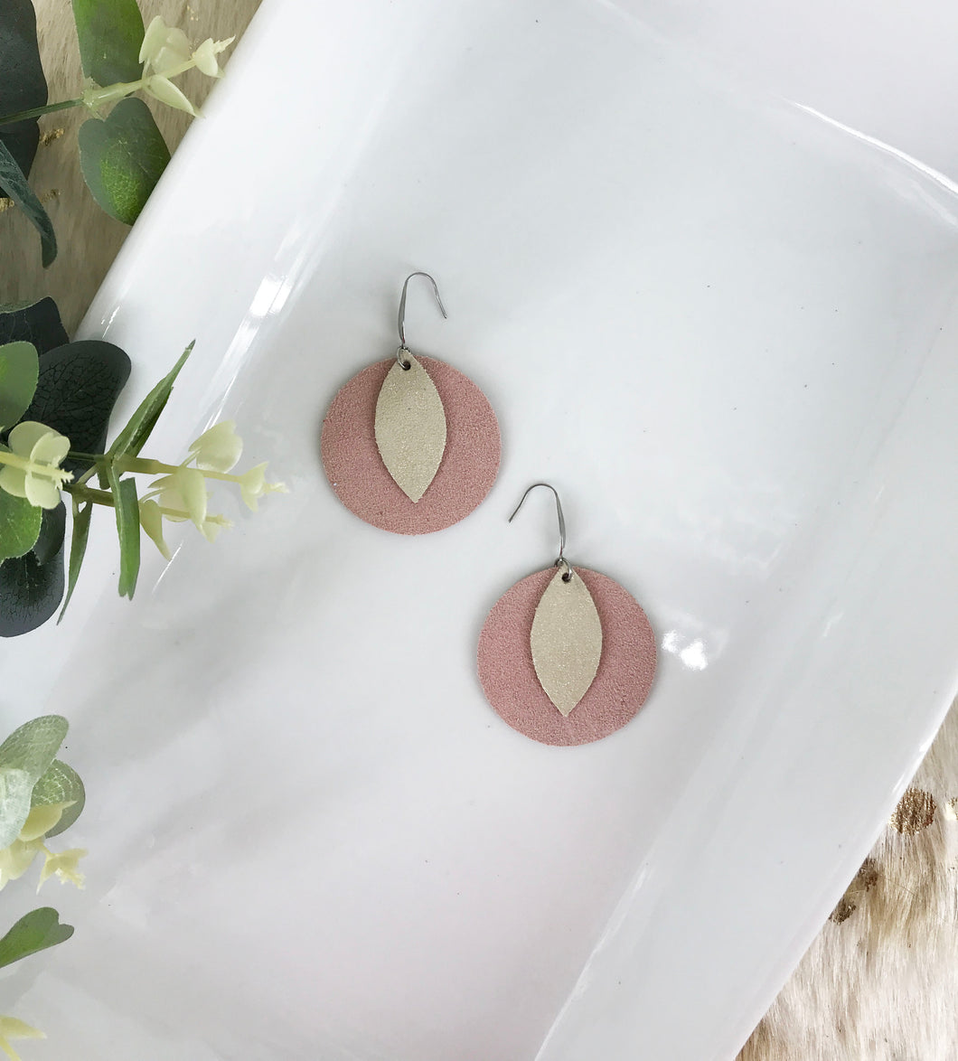 Pink and Metallic Beige Genuine Leather Earrings - E19-732