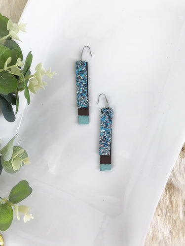 Brown, Teal and Blue Chunky Glitter Layered Earrings - E19-738