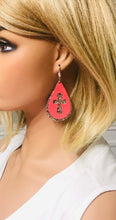Load image into Gallery viewer, Coral Genuine Leather and Chunky Glitter Cross Earrings - E19-752