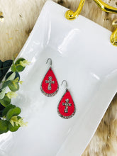 Load image into Gallery viewer, Coral Genuine Leather and Chunky Glitter Cross Earrings - E19-752