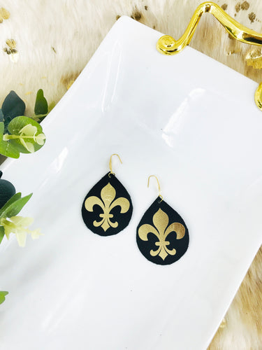 Black and Gold Fleur De Lis Earrings - E19-759