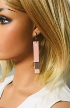 Load image into Gallery viewer, Genuine Pink and Gray Layered Leather Earrings - E19-785