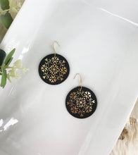 Load image into Gallery viewer, Black Leather and Metallic Gold Earrings - E19-843