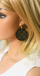 Black Leather and Metallic Gold Earrings - E19-843