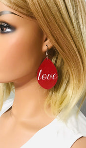 Genuine Red Leather "Love" Earrings - E19-851