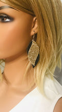 Load image into Gallery viewer, Brown Genuine Leather and Chunky Glitter Earrings - E19-853