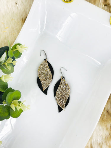 Brown Genuine Leather and Chunky Glitter Earrings - E19-853