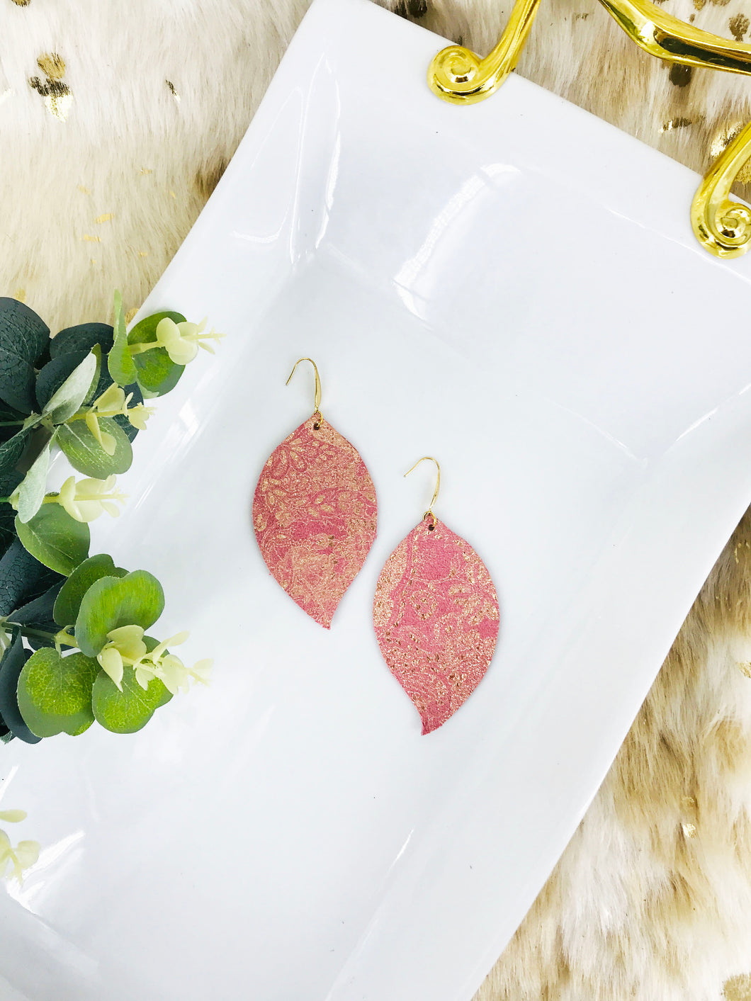 Rose Gold Genuine Leather Earrings - E19-880