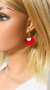 Red Mink Fur Fan Shaped Tassel Earrings - E19-885