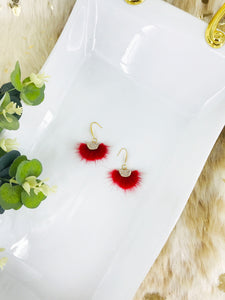 Red Mink Fur Fan Shaped Tassel Earrings - E19-885