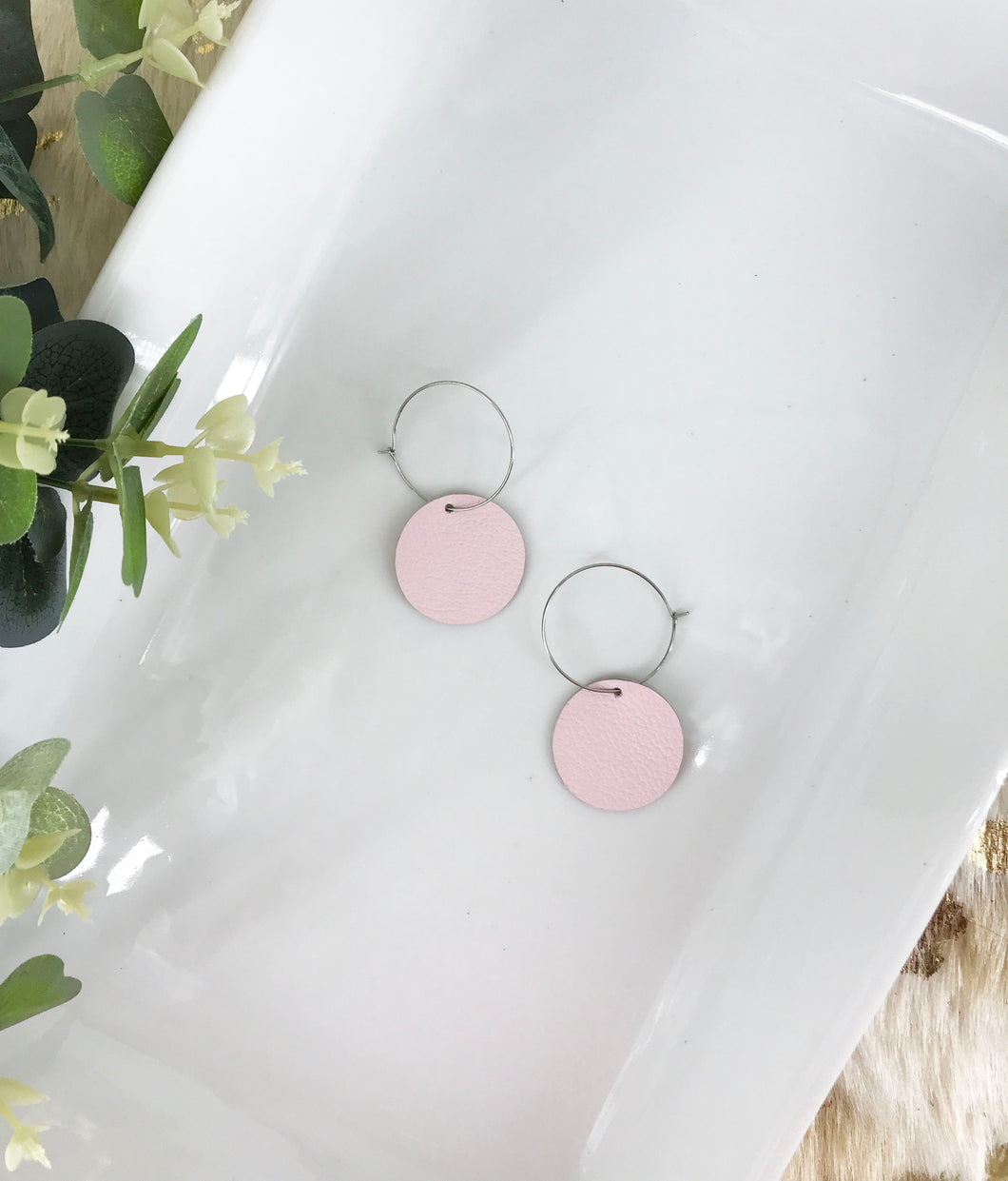 Pink Genuine Leather Hoop Earrings - E19-901