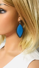Load image into Gallery viewer, Spotted Blue Cork and Sky Blue Leather Earrings - E19-932