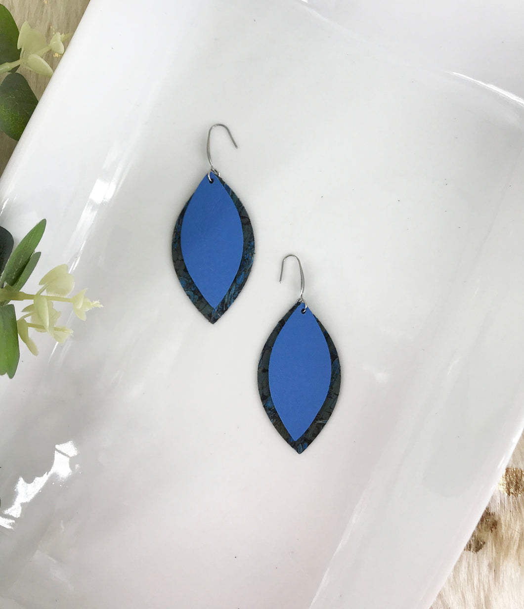 Spotted Blue Cork and Sky Blue Leather Earrings - E19-932