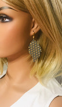 Load image into Gallery viewer, Metallic Grey and Gold Polka Dot Leather Earrings - E19-937