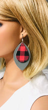 Load image into Gallery viewer, Gray and Buffalo Plaid Leather Earrings - E19-940