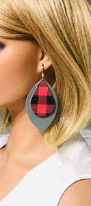 Gray and Buffalo Plaid Leather Earrings - E19-940