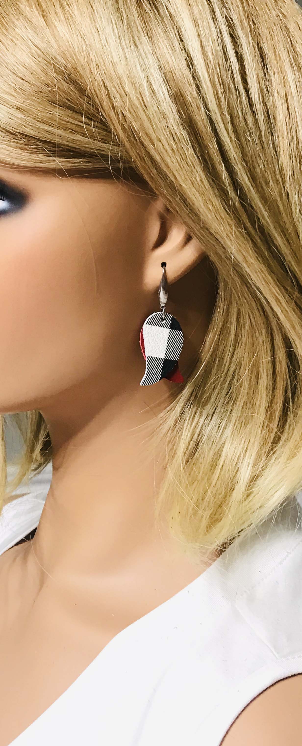 Red and Plaid Leather Earrings - E19-952
