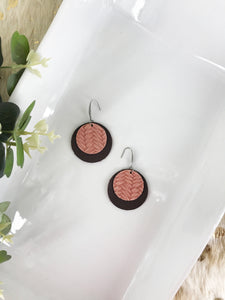 Milk Chocolate and Cameo Pink Leather Earrings - E19-965