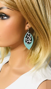 Aqua and Leopard Leather Earrings - E19-983
