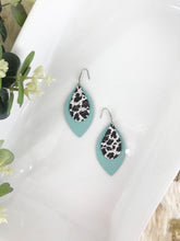 Load image into Gallery viewer, Aqua and Leopard Leather Earrings - E19-983